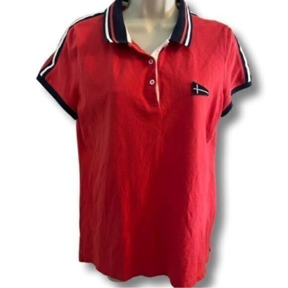 Vintage Nautica Polo. Red with navy trim. Size L. Fits like Medium - Picture 1 of 5